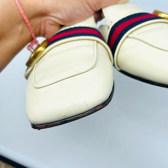 Gucci GG Logo Marmont Red Blue Web Canvas White Leather Mules Loafers EU 39 - Picture 11 of 14